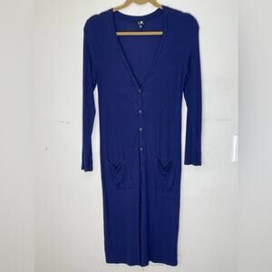 CABLE & GAUGE Blue Ribbed Button Front Long Sleeve Long Cardigan Size Medium